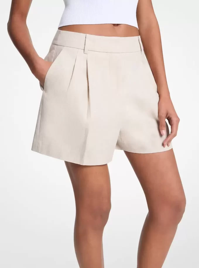 Pantaloni scurți plisați din in și bumbac