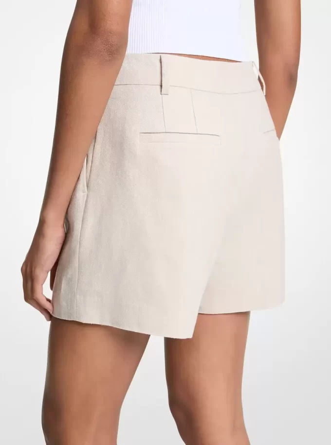 Pantaloni scurți plisați din in și bumbac