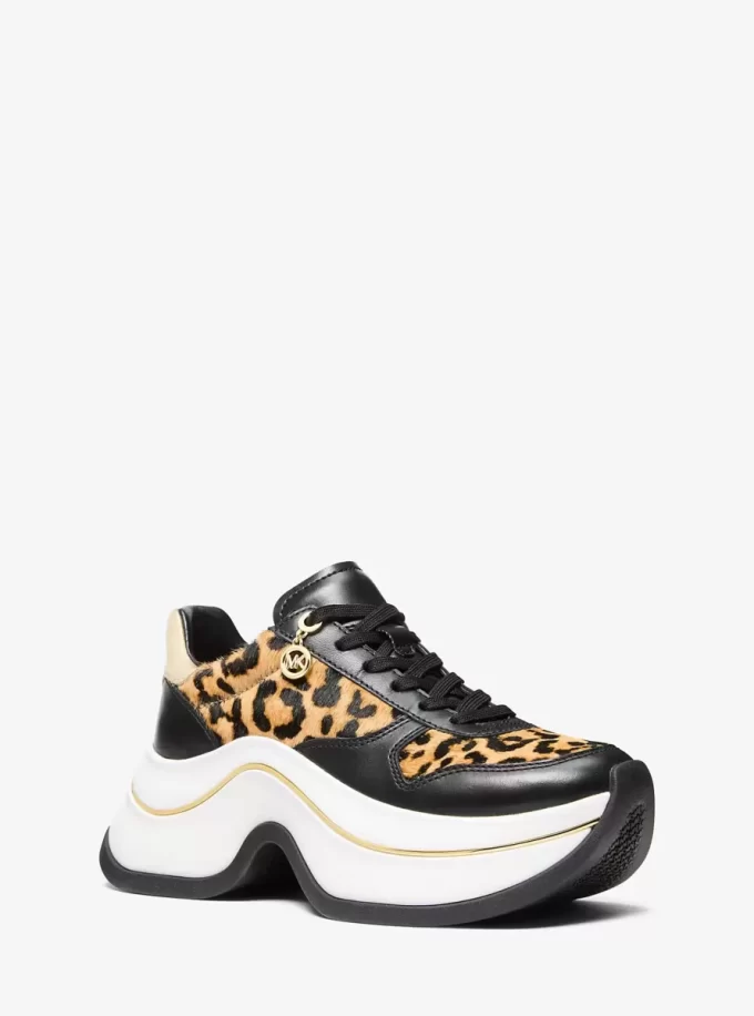 Pantofi sport Arla din piele și păr de vițel cu imprimeu leopard Pantofi sport Arla din piele și păr de vițel cu imprimeu leopard