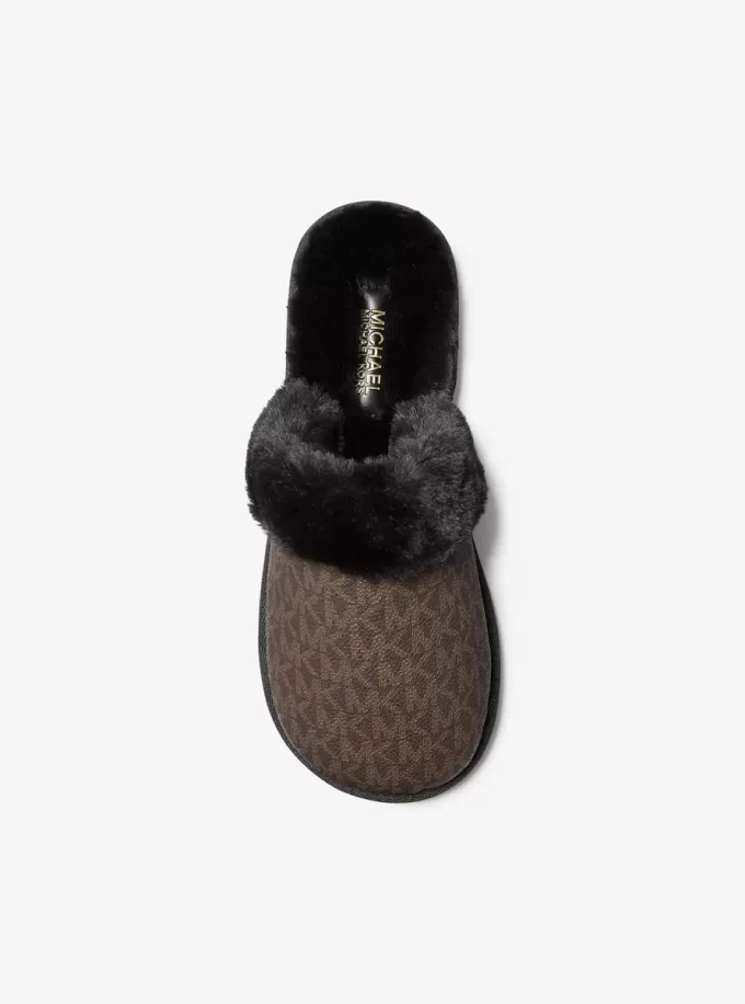 Papuci Liddy Signature cu logo și blană artificială Papuci Liddy Signature cu logo și blană artificială
