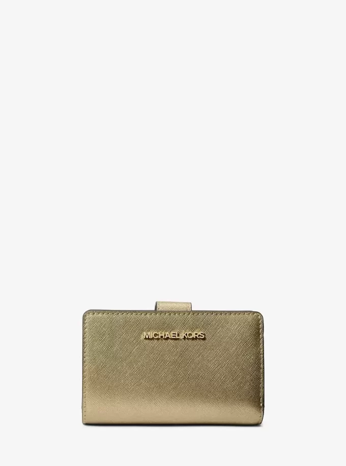 Portofel Jet Set Mediu din piele Saffiano metalică, pliabil