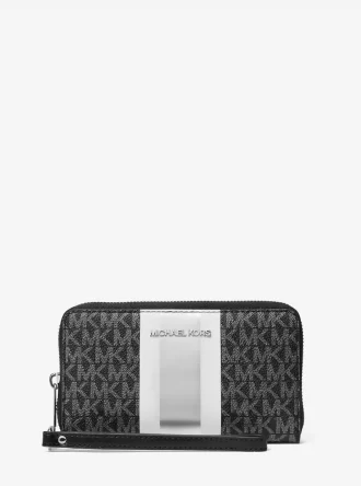 Portofel mare pentru smartphone Jet Set cu logo metalic și dungi