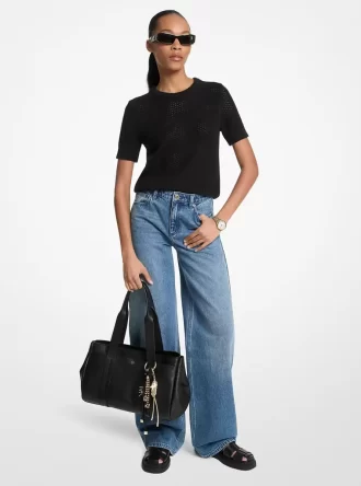 Pulover cu mânecă scurtă din bumbac și cașmir