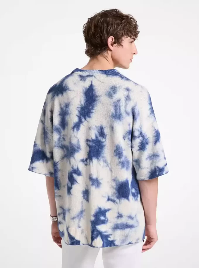 Pulover cu mânecă scurtă din lână și cașmir vopsit în stil Tie Dye Pulover cu mânecă scurtă din lână și cașmir vopsit în stil Tie Dye
