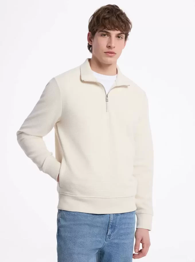 Pulover din amestec de bumbac cu fermoar pe jumătate Pulover din amestec de bumbac cu fermoar pe jumătate