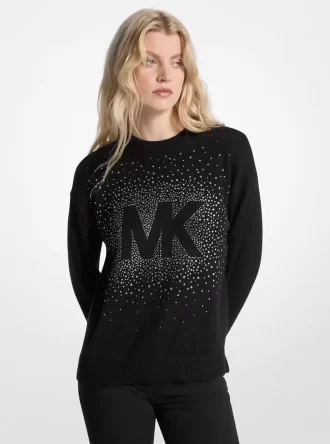 Pulover din amestec de bumbac cu logo decorat