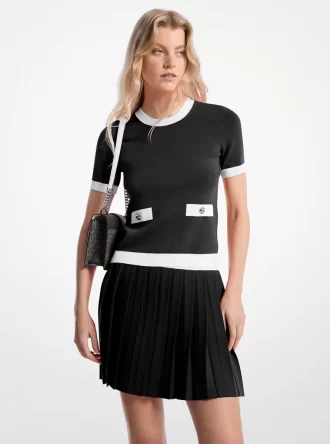 Pulover tricotat elastic cu mânecă scurtă