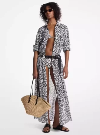 Rochie-cămașă din bumbac cu imprimeu floral