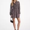 Rochie-cămașă Georgette cu imprimeu floral și smocked Rochie-cămașă Georgette cu imprimeu floral și smocked