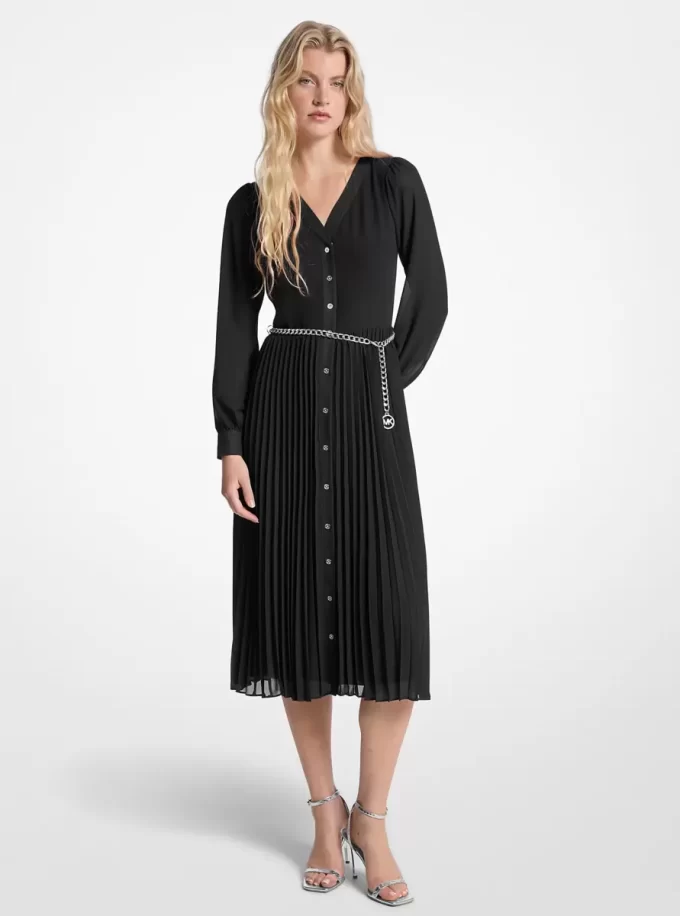 Rochie-cămașă plisată cu curea Georgette Rochie-cămașă plisată cu curea Georgette