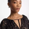 Rochie cu decolteu în V și dantelă florală, cu imprimeu de cordon Rochie cu decolteu în V și dantelă florală, cu imprimeu de cordon