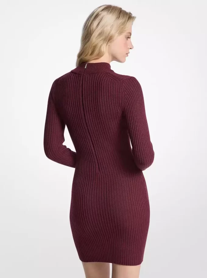 Rochie cu guler fals din lână elastică și nervuri