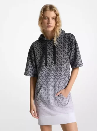 Rochie cu hanorac din bumbac și logo Ombré Signature