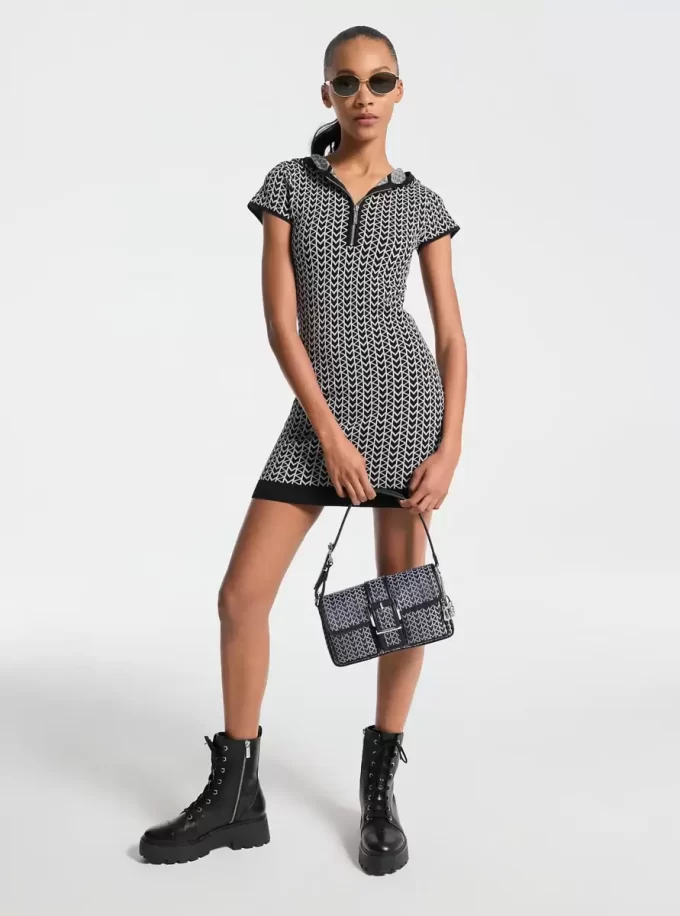 Rochie cu hanorac din jacquard cu logo MK2000