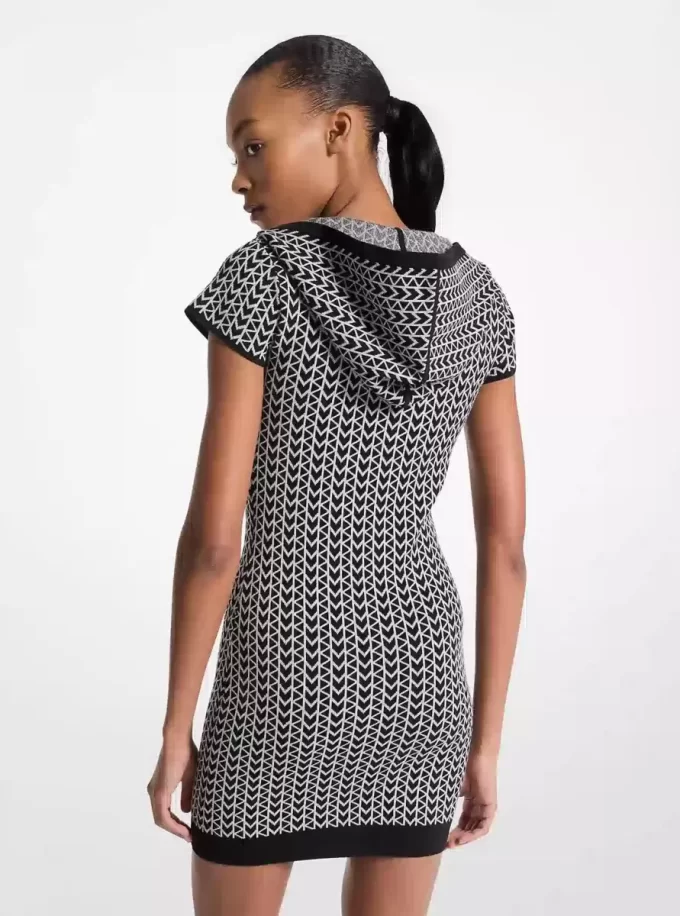 Rochie cu hanorac din jacquard cu logo MK2000