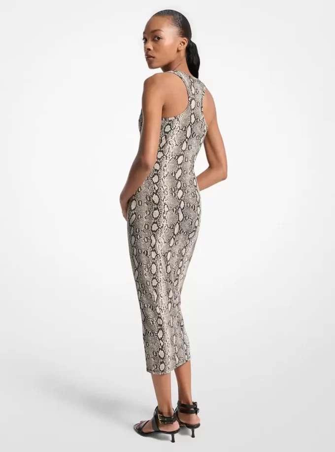 Rochie cu imprimeu șarpe din jerseu elastic cu spate scurt Rochie cu imprimeu șarpe din jerseu elastic cu spate scurt