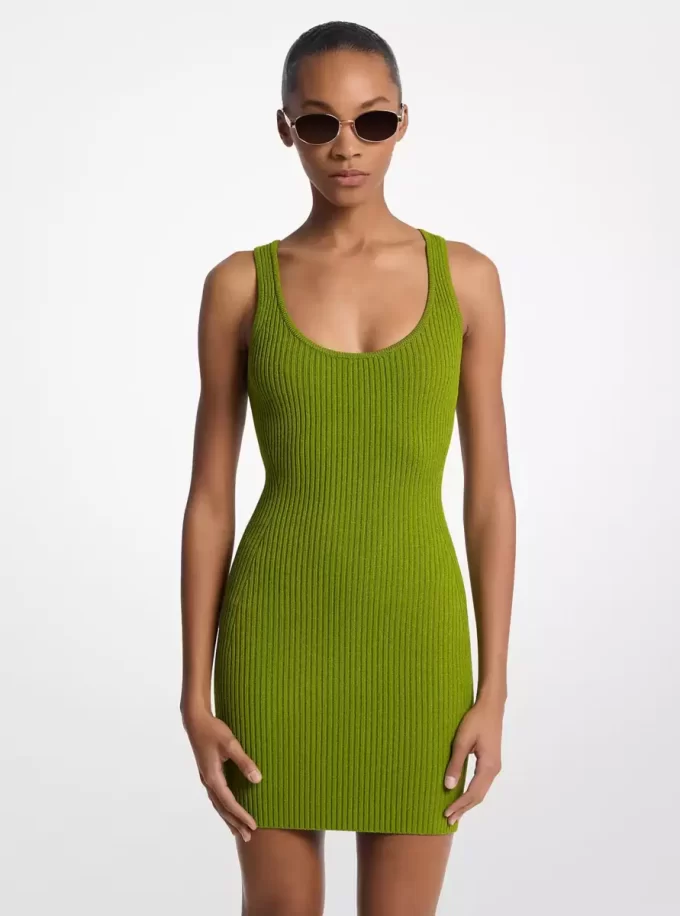 Rochie cu imprimeu de viscoză elastică și nervuri Rochie cu imprimeu de viscoză elastică și nervuri