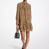 Rochie cu imprimeu leopard și guler nouat din georgette
