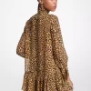 Rochie cu imprimeu leopard și guler nouat din georgette