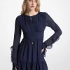 Rochie cu mânecă lungă din georgette cu volane