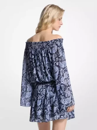 Rochie cu umeri goi și imprimeu Paisley Georgette