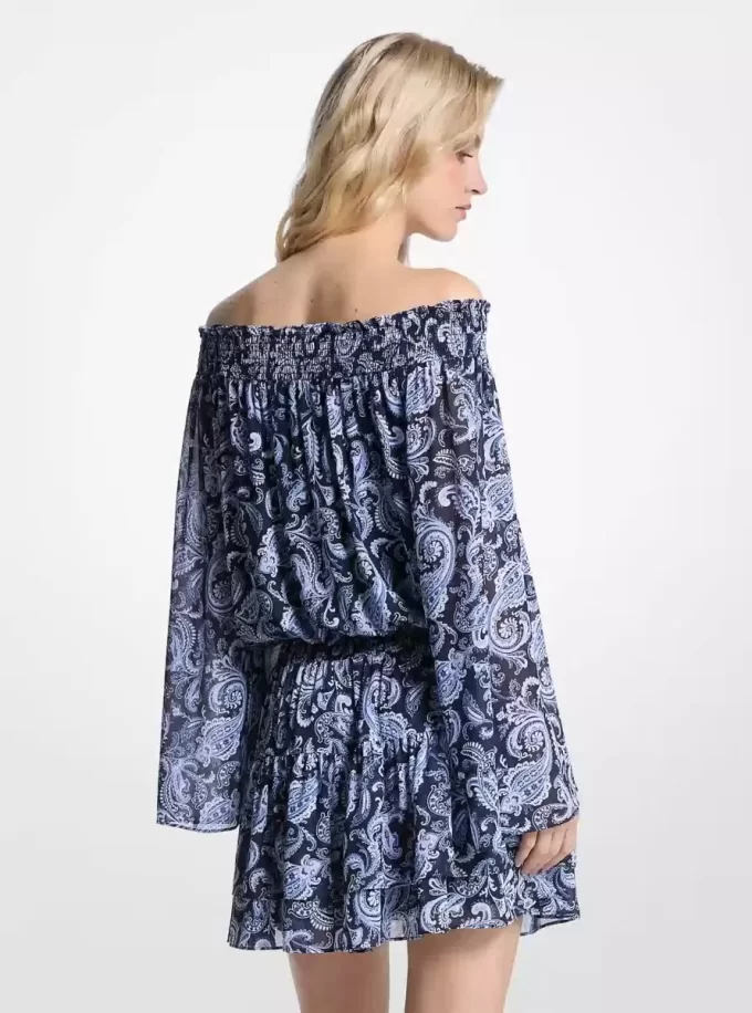 Rochie cu umeri goi și imprimeu Paisley Georgette