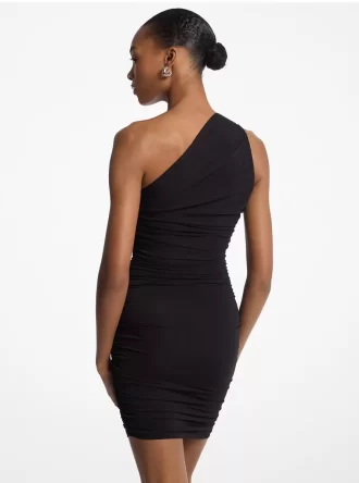 Rochie cu un umăr, din jerseu mat elastic, pliuri