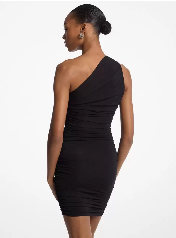 Rochie cu un umăr, din jerseu mat elastic, pliuri Rochie cu un umăr, din jerseu mat elastic, pliuri