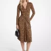 Rochie din jerseu mat cu imprimeu leopard și pliuri