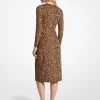 Rochie din jerseu mat cu imprimeu leopard și pliuri