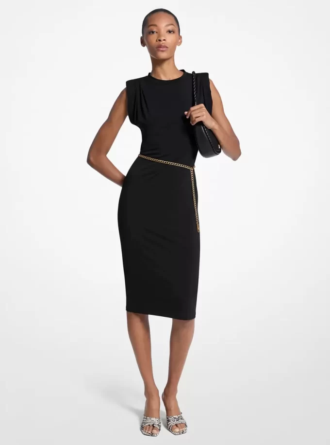 Rochie din jerseu mat elastic cu curea