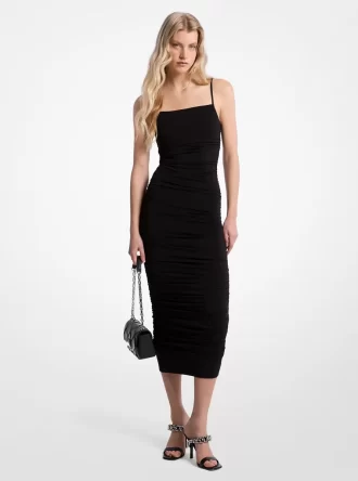 Rochie din jerseu mat elastic, cu pliuri