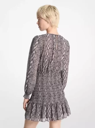 Rochie Georgette cu imprimeu de șarpe și smocked