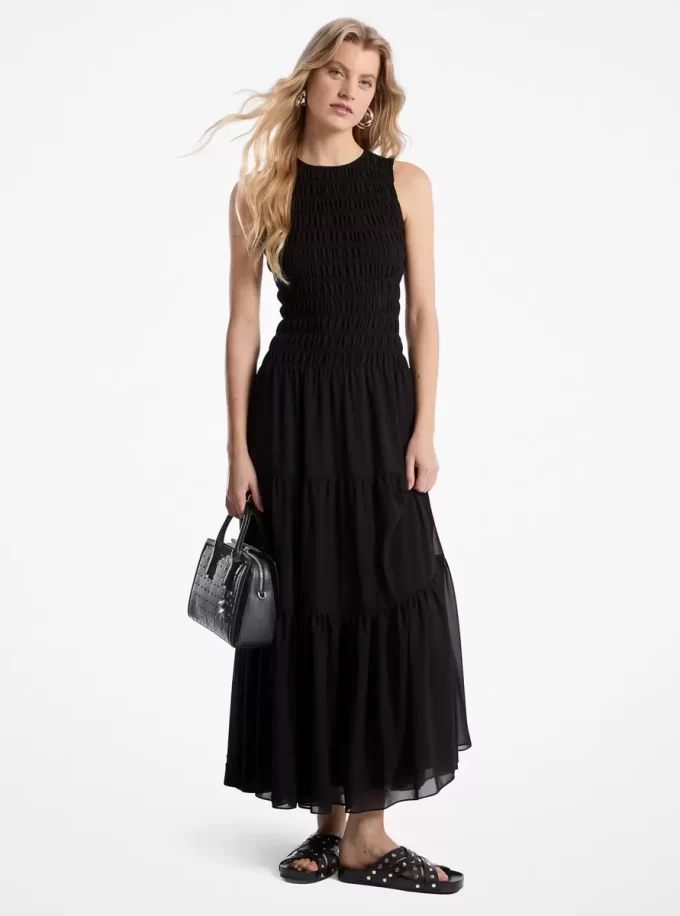 Rochie Georgette cu imprimeu smocked Rochie Georgette cu imprimeu smocked