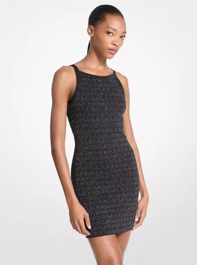Rochie jacquard cu logo metalic