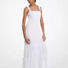 Rochie maxi cu imprimeu smocked și straturi
