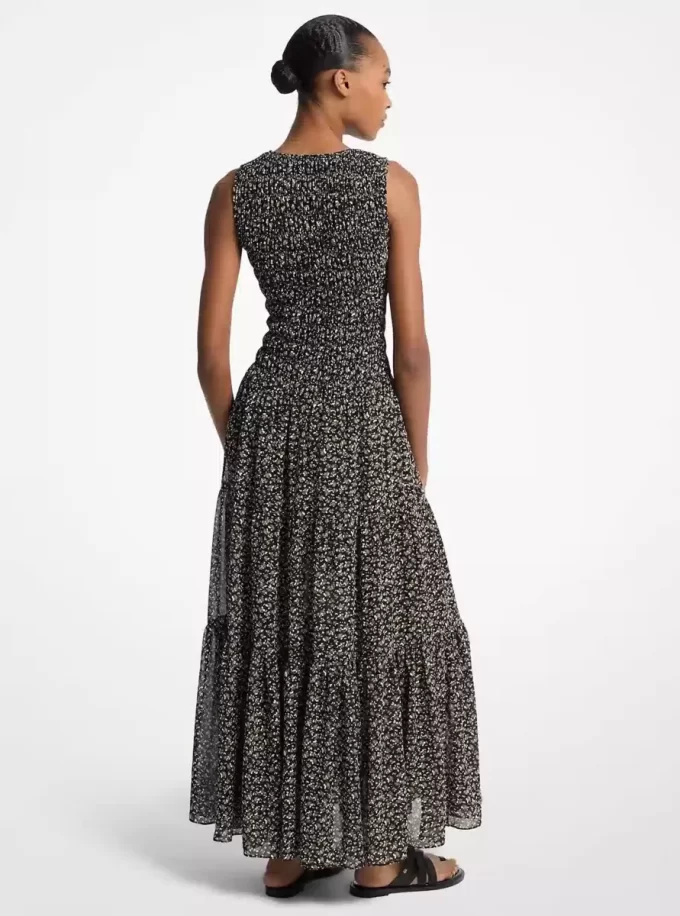 Rochie maxi din georgette cu imprimeu floral și smocked Rochie maxi din georgette cu imprimeu floral și smocked