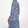 Rochie maxi din georgette cu imprimeu paisley și smocked