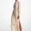 Rochie maxi din satin cu curea și imprimeu cu logo