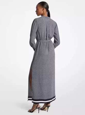 Rochie maxi din satin cu curea și imprimeu cu logo