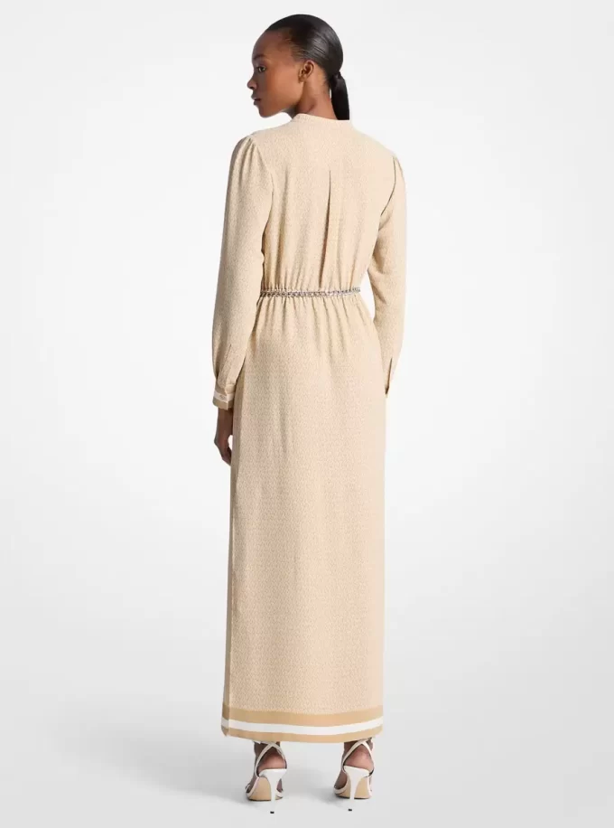 Rochie maxi din satin cu curea și imprimeu cu logo