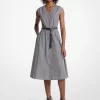 Rochie midi cu curea din poplin de bumbac cu dungi Rochie midi cu curea din poplin de bumbac cu dungi