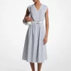 Rochie midi cu curea din poplin de bumbac cu dungi Rochie midi cu curea din poplin de bumbac cu dungi