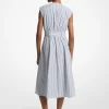 Rochie midi cu curea din poplin de bumbac cu dungi Rochie midi cu curea din poplin de bumbac cu dungi