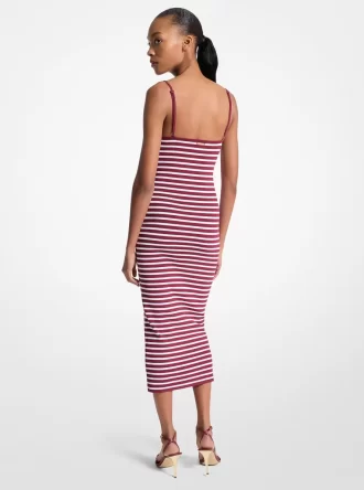 Rochie midi cu dungi din amestec de viscoză elastică