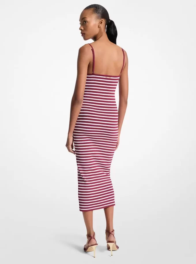 Rochie midi cu dungi din amestec de viscoză elastică Rochie midi cu dungi din amestec de viscoză elastică