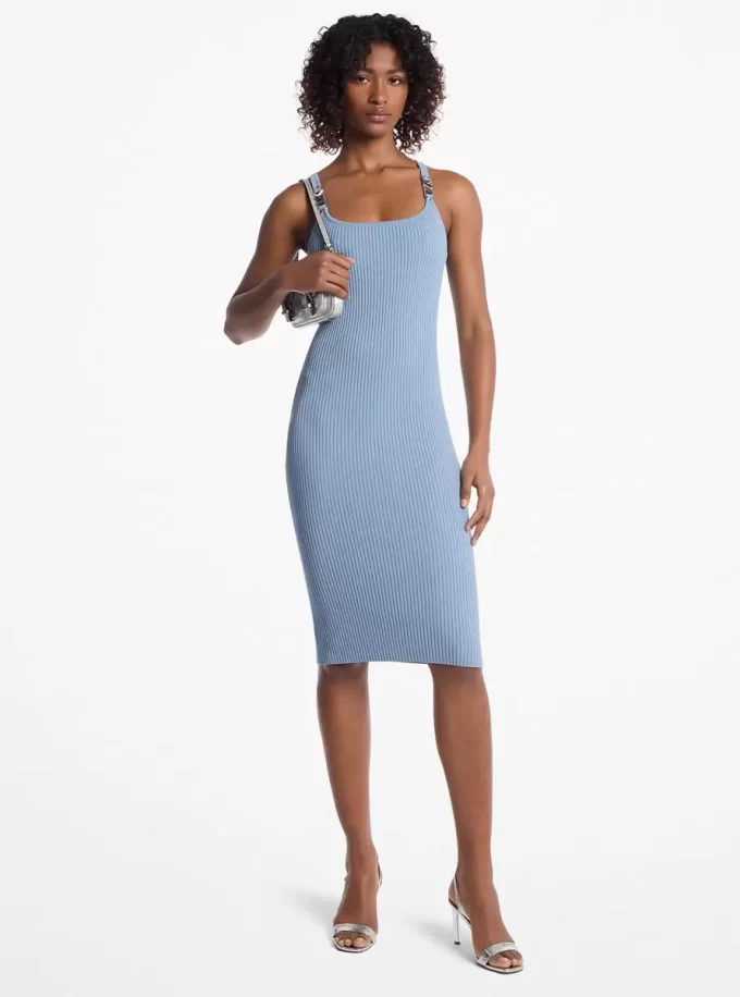 Rochie midi cu imprimeu elastic și nervuri Rochie midi cu imprimeu elastic și nervuri