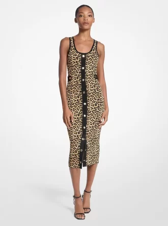 Rochie midi cu imprimeu leopard și imprimeu elastic din viscoză