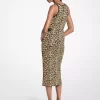 Rochie midi cu imprimeu leopard și imprimeu elastic din viscoză