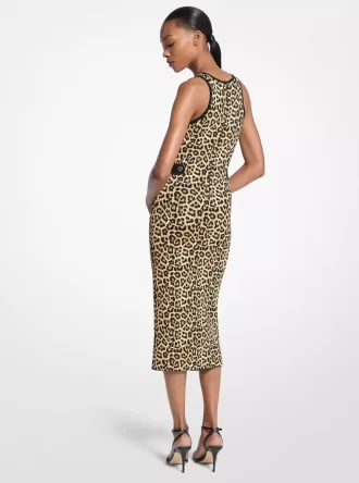 Rochie midi cu imprimeu leopard și imprimeu elastic din viscoză